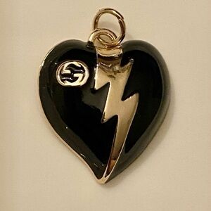 Gucci Black Heart Pendant with Gold Lightning Bolt